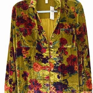 Anthropologie Pilcro Velvet Floral Button Down Blouse XS NWT